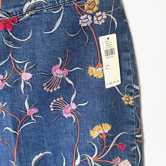Anthropologie Floral Denim Pencil Skirt 0 Blue Embroidered Short Maeve Summer - Picture 4 of 10
